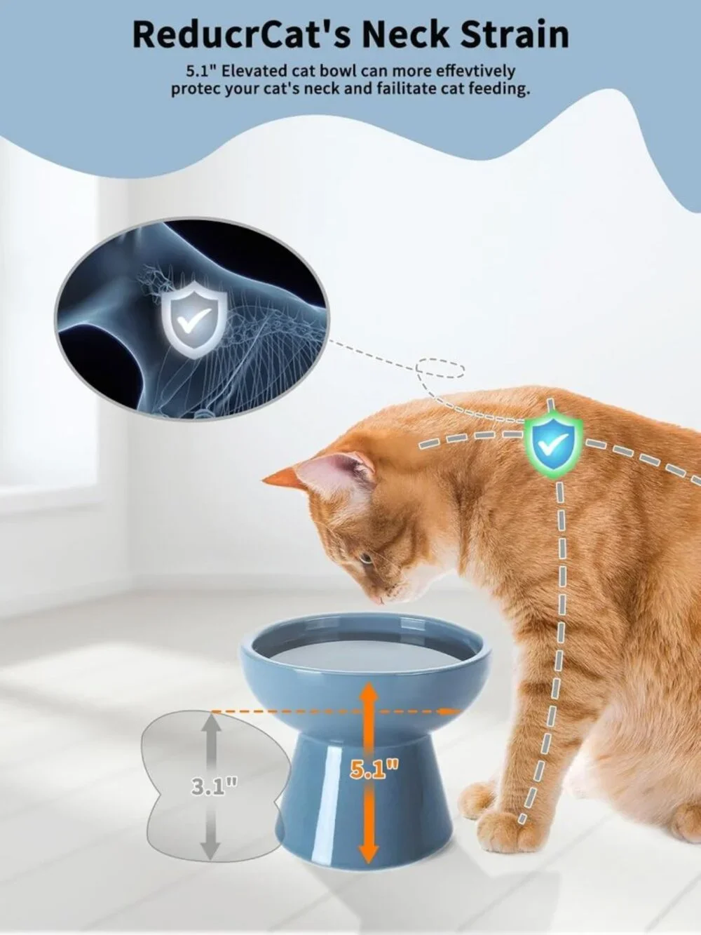 Elevated Ceramic Cat & Dog Bowls Set - Extra Wide, Anti-Vomit, Whisker-Free